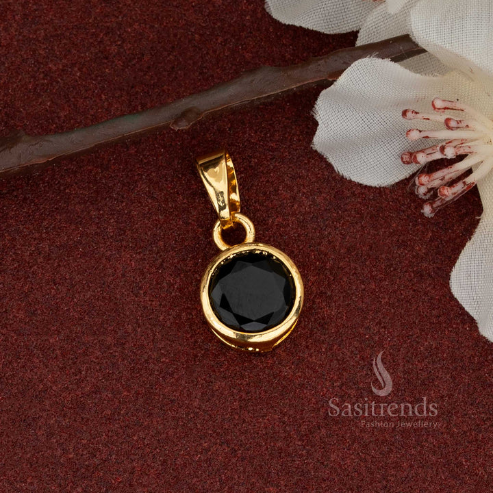 Regal micro gold plated solitaire pendant with a deep black AD stone, crafted for dramatic elegance and refined evening glamour - Sasitrends