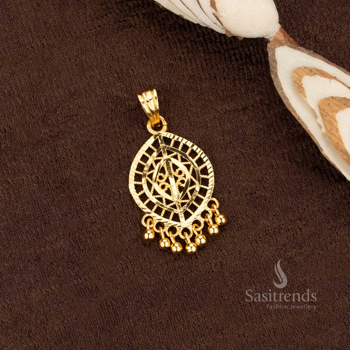 Stylish One Gram Micro Gold Plated Tribal Tear Drop Pendant Dollar with Hanging Ball Drops – Real Gold Look Guaranteed - Sasitrends