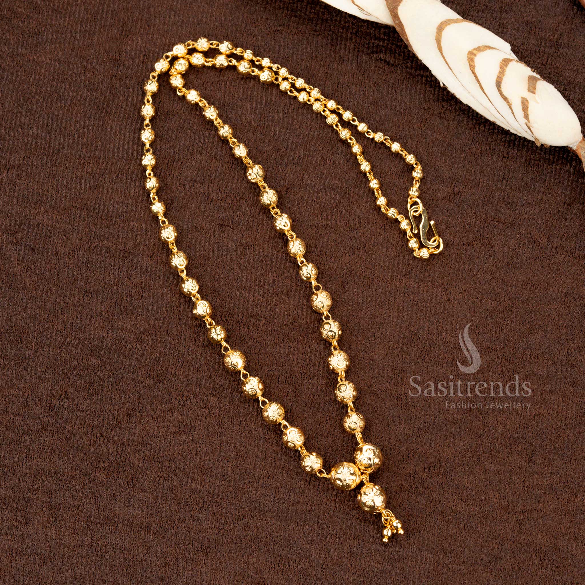 Temple-inspired micro gold plated ball pattern necklace (18 inches) – traditional craftsmanship at its finest  - Sasitrends