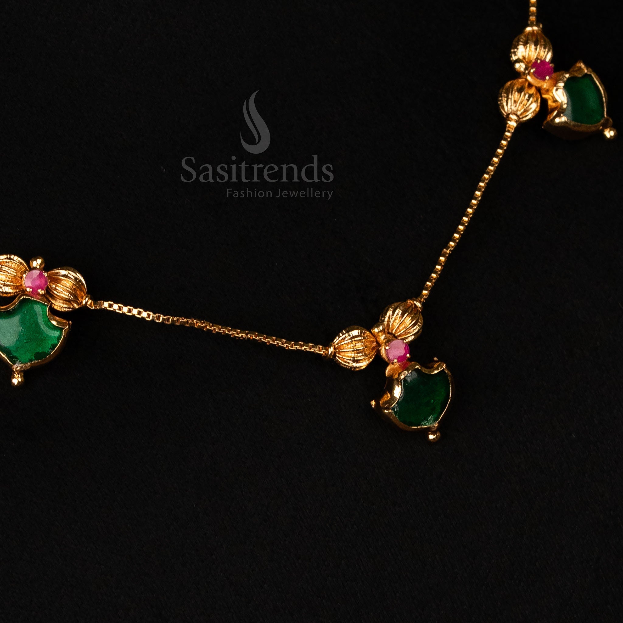 One gram micro gold plated invisible chain necklace, adorned with Palakka motifs and AD stones, guaranteed real gold look – Sasitrends