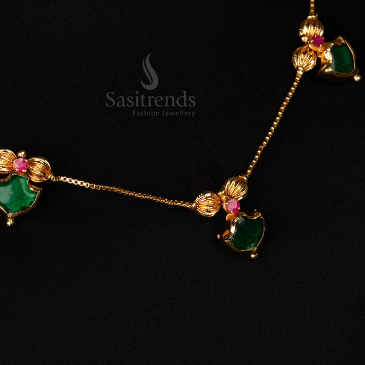 One gram micro gold plated invisible chain necklace, adorned with Palakka motifs and AD stones, guaranteed real gold look – Sasitrends