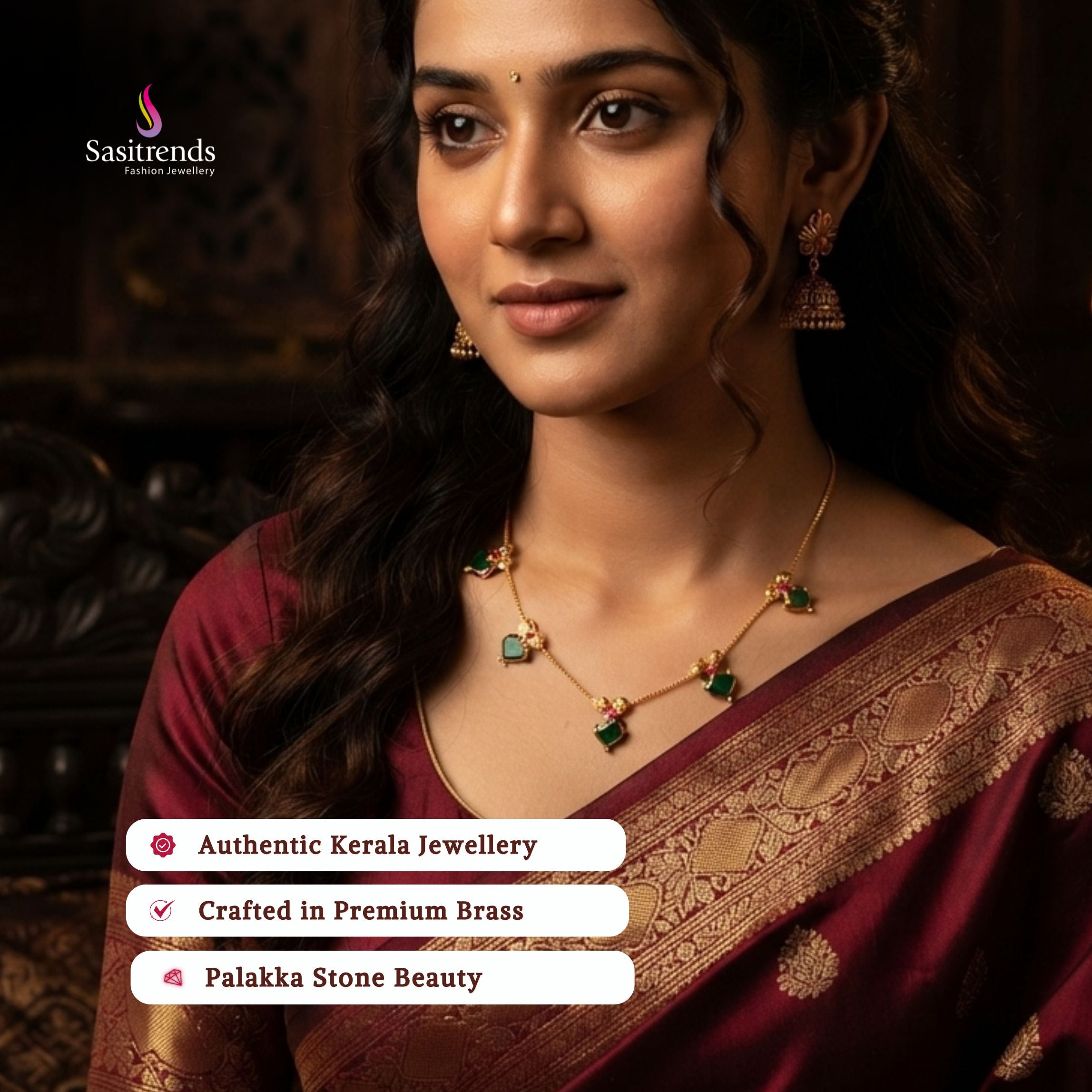 Guaranteed kerala style Micro gold plated AD stone palakka necklace - Sasitrends