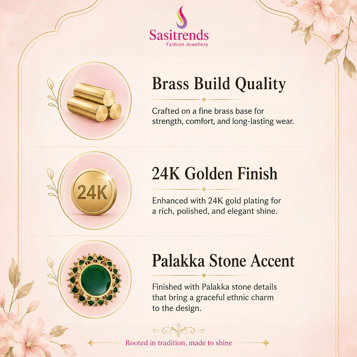 Guaranteed Micro gold plated AD stone palakka necklace- Sasitrends