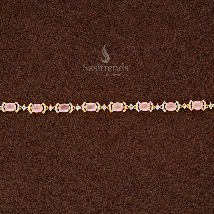 Rose pink American diamond hip belt with a luxurious gold finish, intricate craftsmanship, and delicate charm—ideal for weddings, special events, and ethnic dressing - Sasitrends
