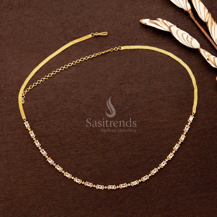Timeless white American diamond gold-plated hip belt with brilliant stones, a sleek single-line design, and classic elegance—ideal for sarees and festive occasions - Sasitrends