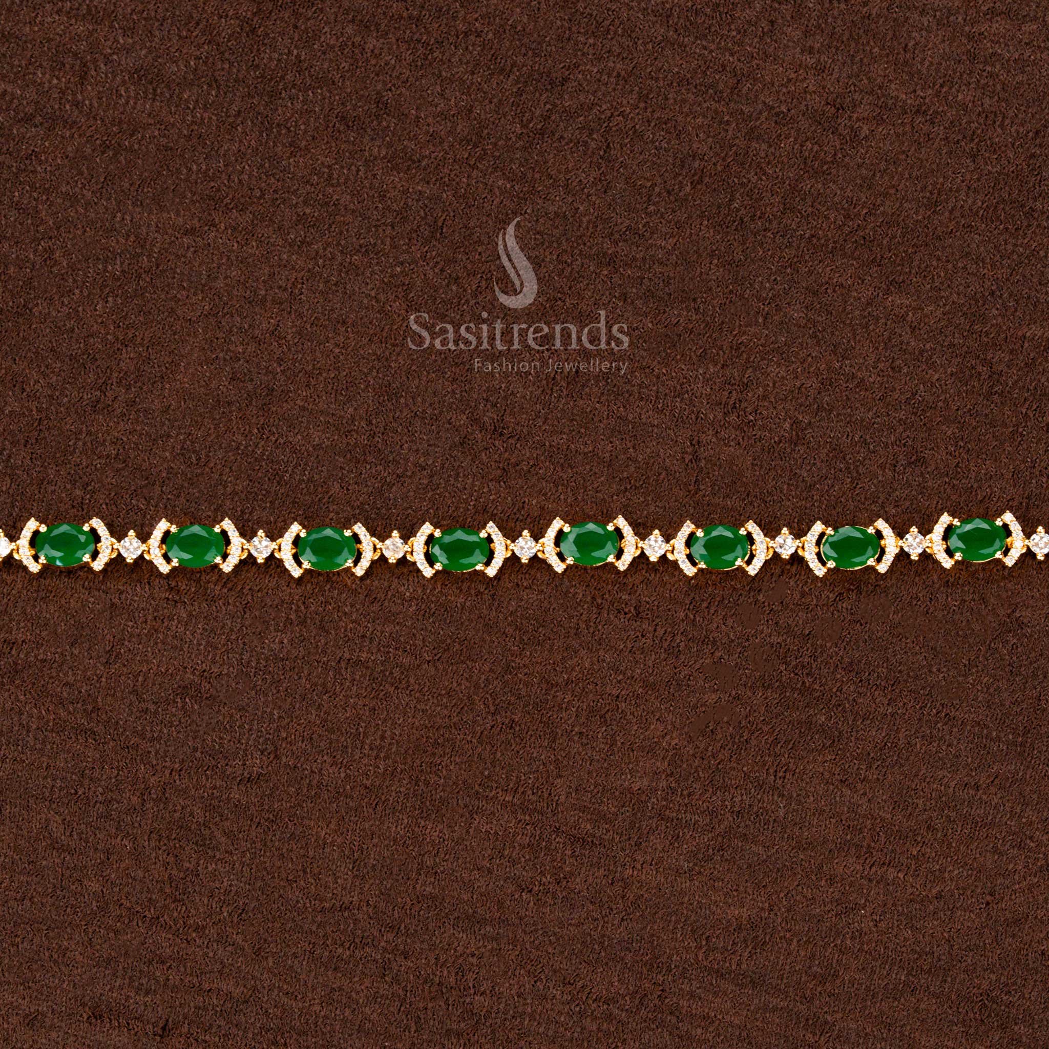Royal green American diamond hip belt with a shimmering gold finish, exquisite detailing, and a versatile design—an impeccable accessory for festive and ethnic wear - Sasitrends