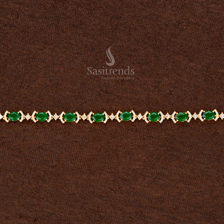Royal green American diamond hip belt with a shimmering gold finish, exquisite detailing, and a versatile design—an impeccable accessory for festive and ethnic wear - Sasitrends