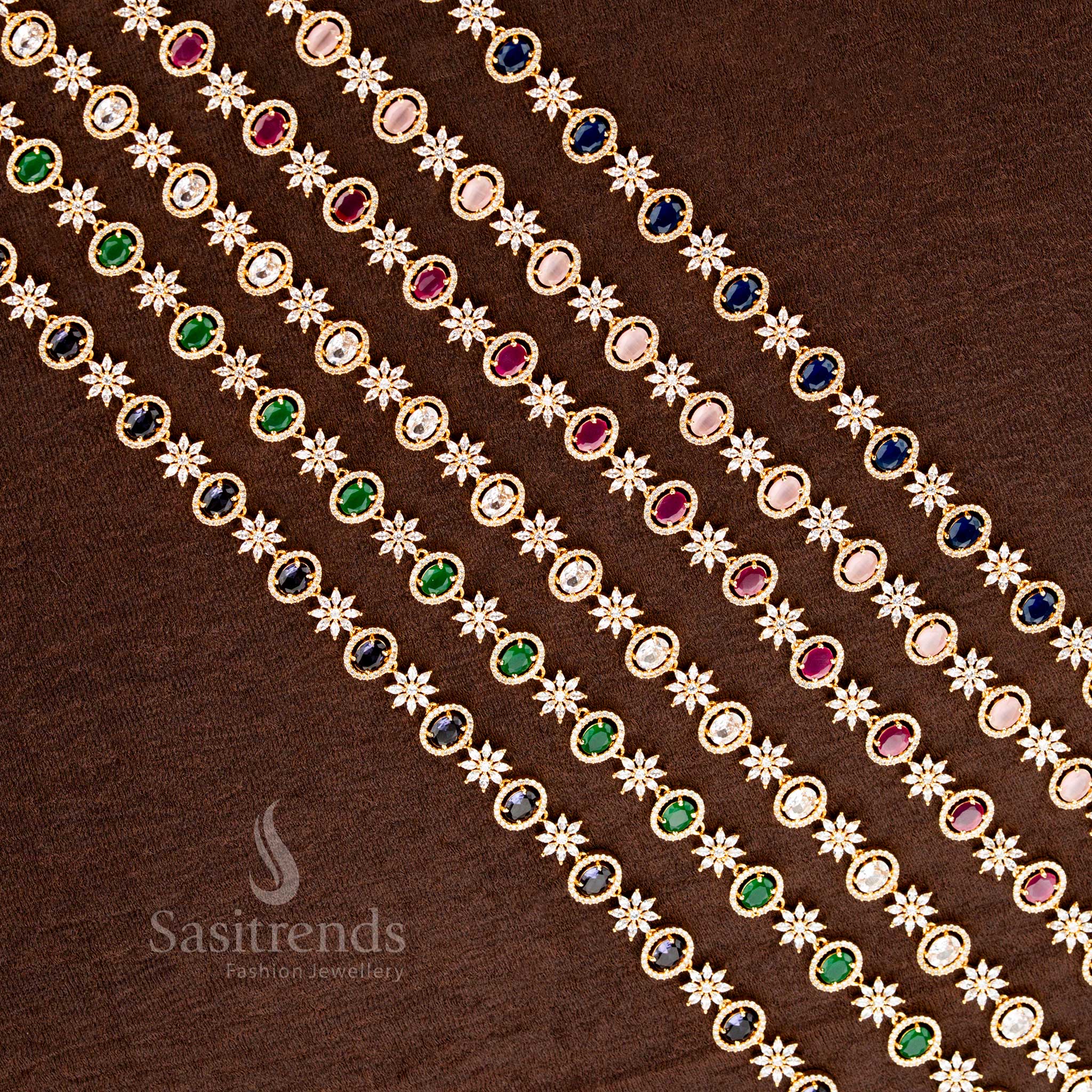 Timeless American diamond gold-plated hip belt with a brilliant oval stone, exquisite floral patterns, and a classic elegance—ideal for bridal sarees and festive outfits - Sasitrends