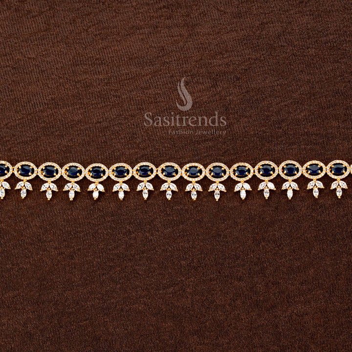 American Diamond Hip Belt with Blue Oval Stones and Central Ring - Sasitrends