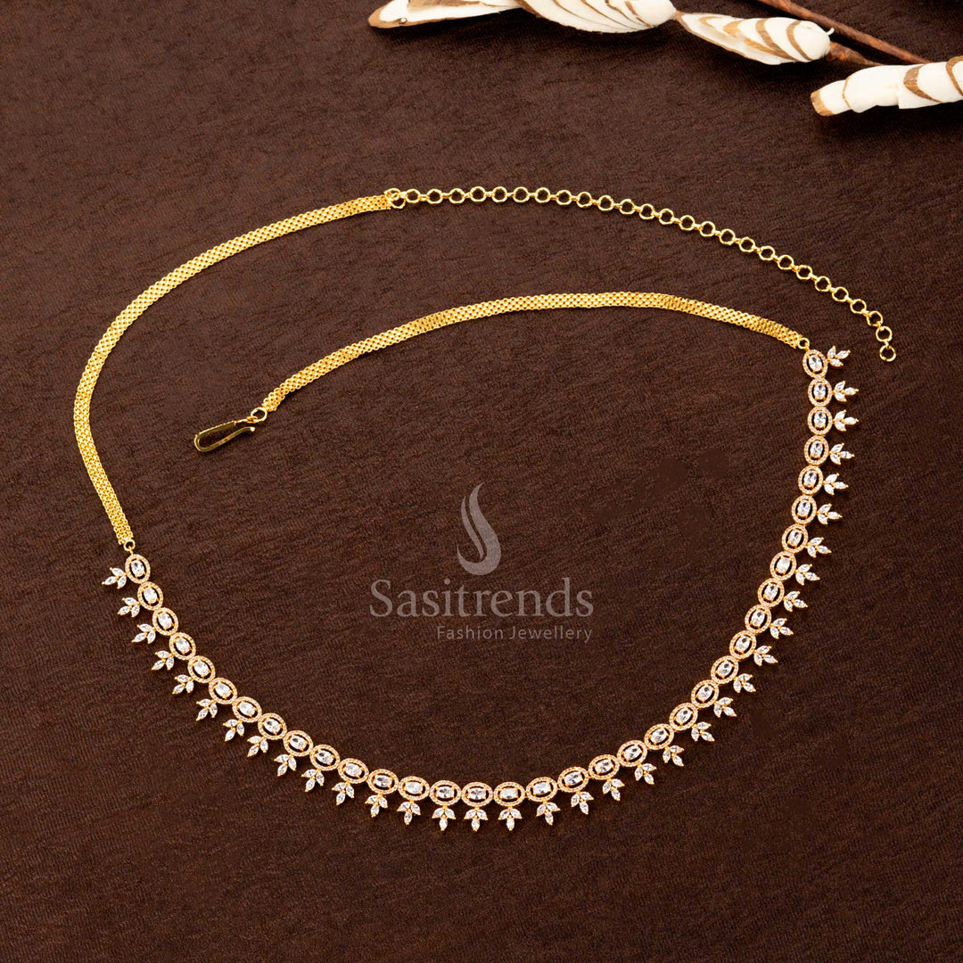 Oval American Diamond Hip Belt with Leaf Drop Motif – Traditional Wear - Sasitrends