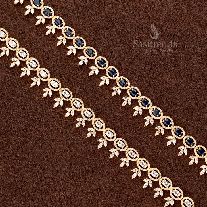 American Diamond Hip Belt with Oval Stones and Central Ring - Sasitrends