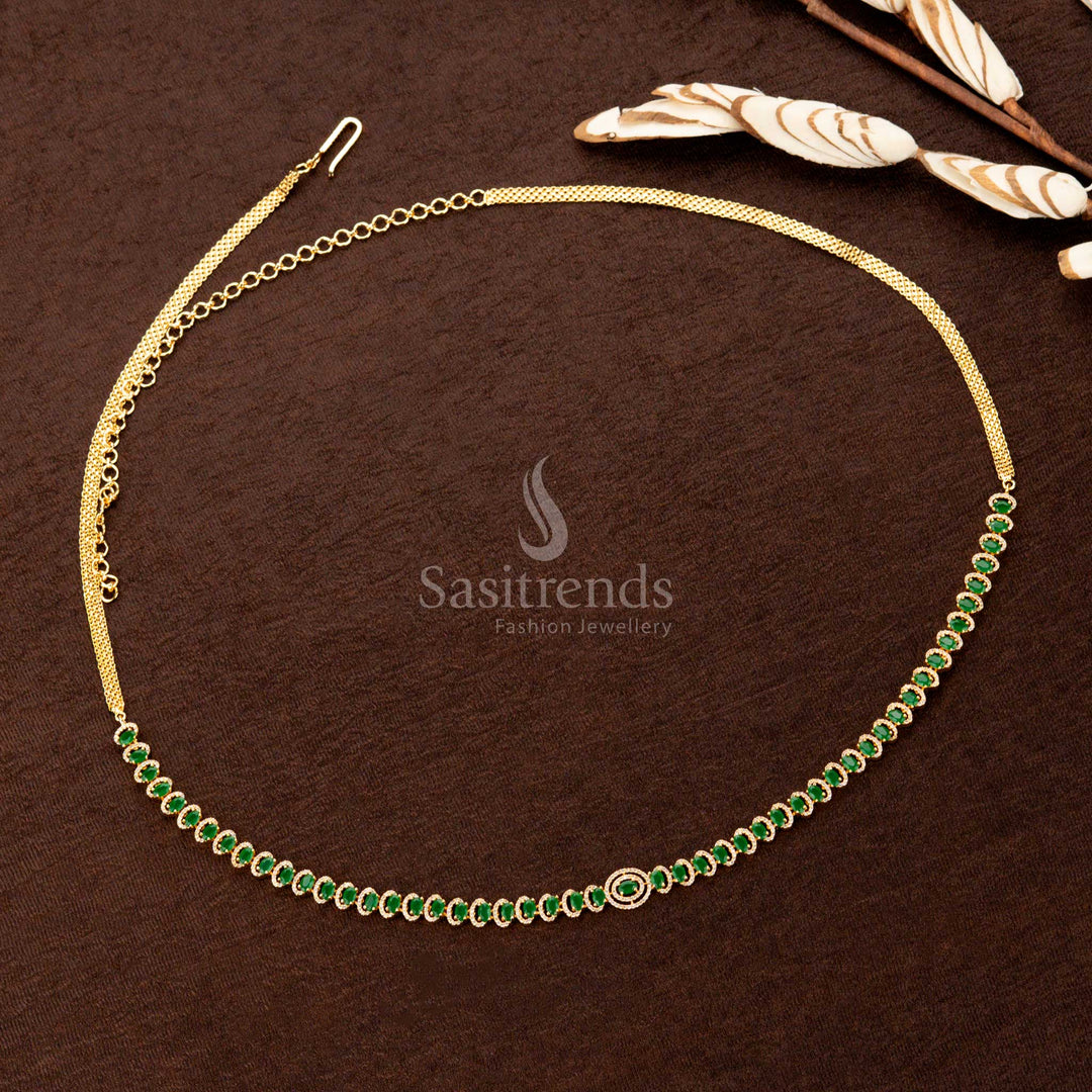 American Diamond Hip Belt with Green Oval Stones and Central Ring - Sasitrends