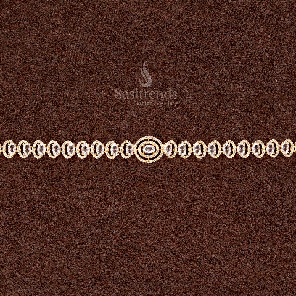 American Diamond Hip Belt with Oval Stones and Central Ring - Sasitrends
