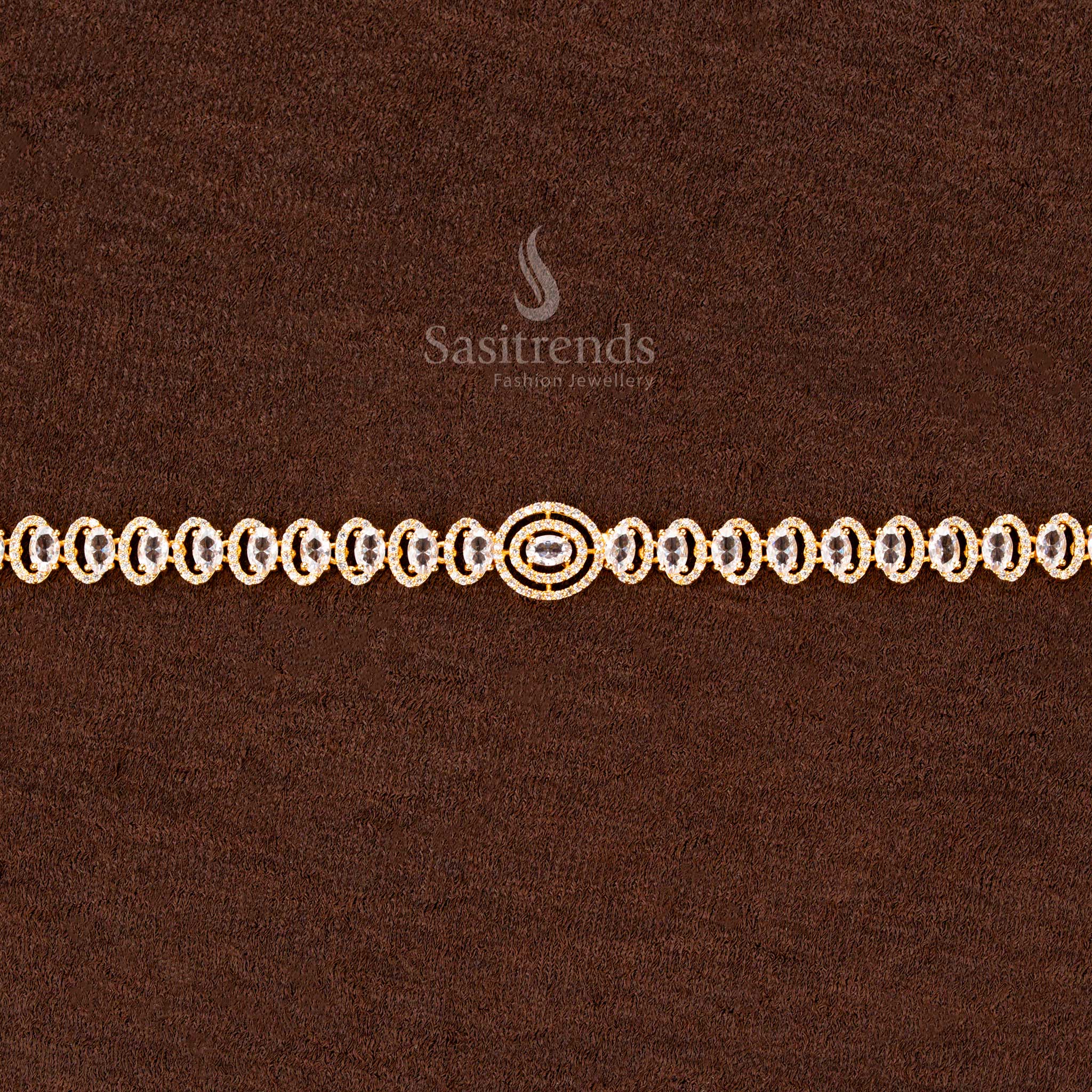 American Diamond Hip Belt with Oval Stones and Central Ring - Sasitrends