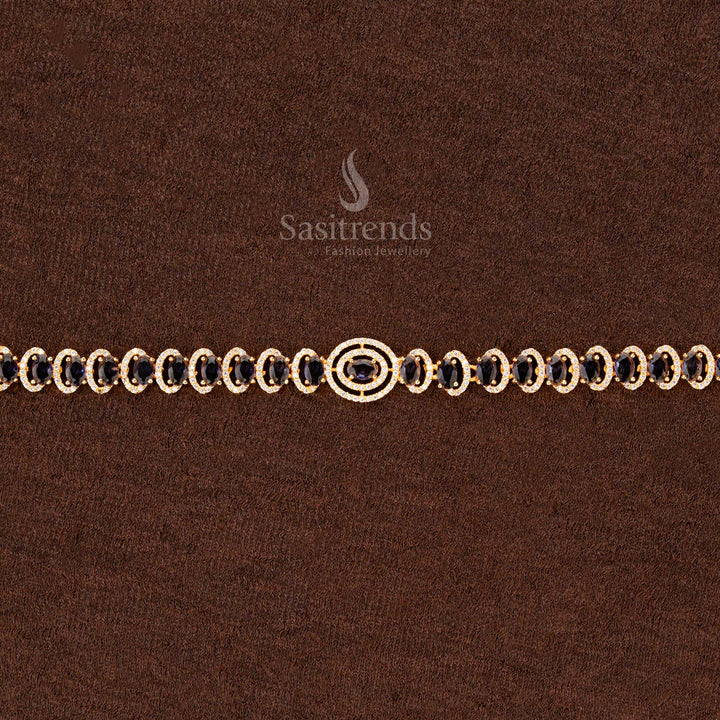 American Diamond Hip Belt with Blue
 Oval Stones and Central Ring - Sasitrends