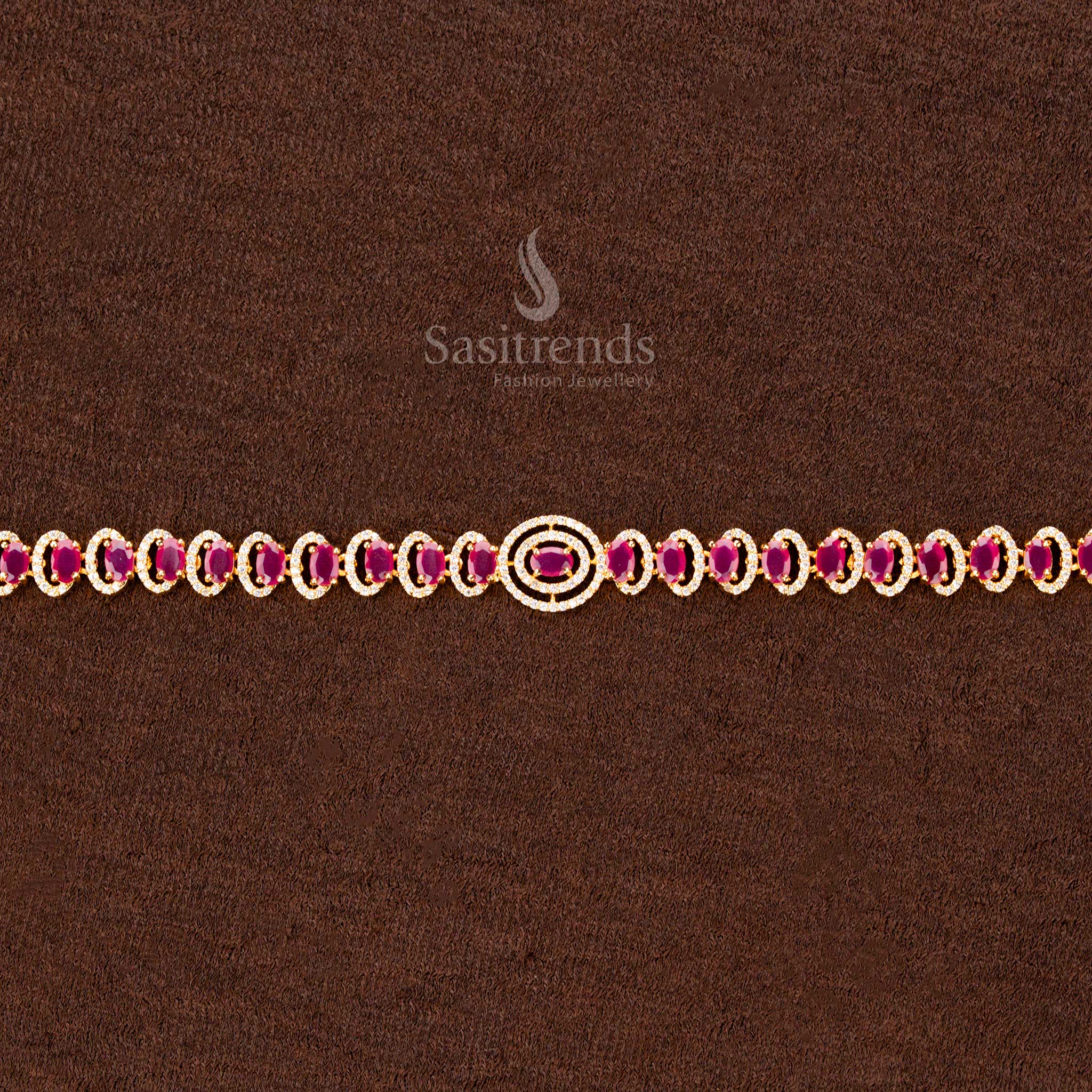 Pink Stone Hip Chain with Circular Center Motif for Festive Styling - Sasitrends