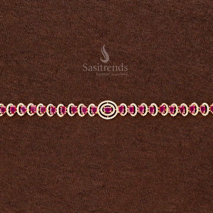 Pink Stone Hip Chain with Circular Center Motif for Festive Styling - Sasitrends