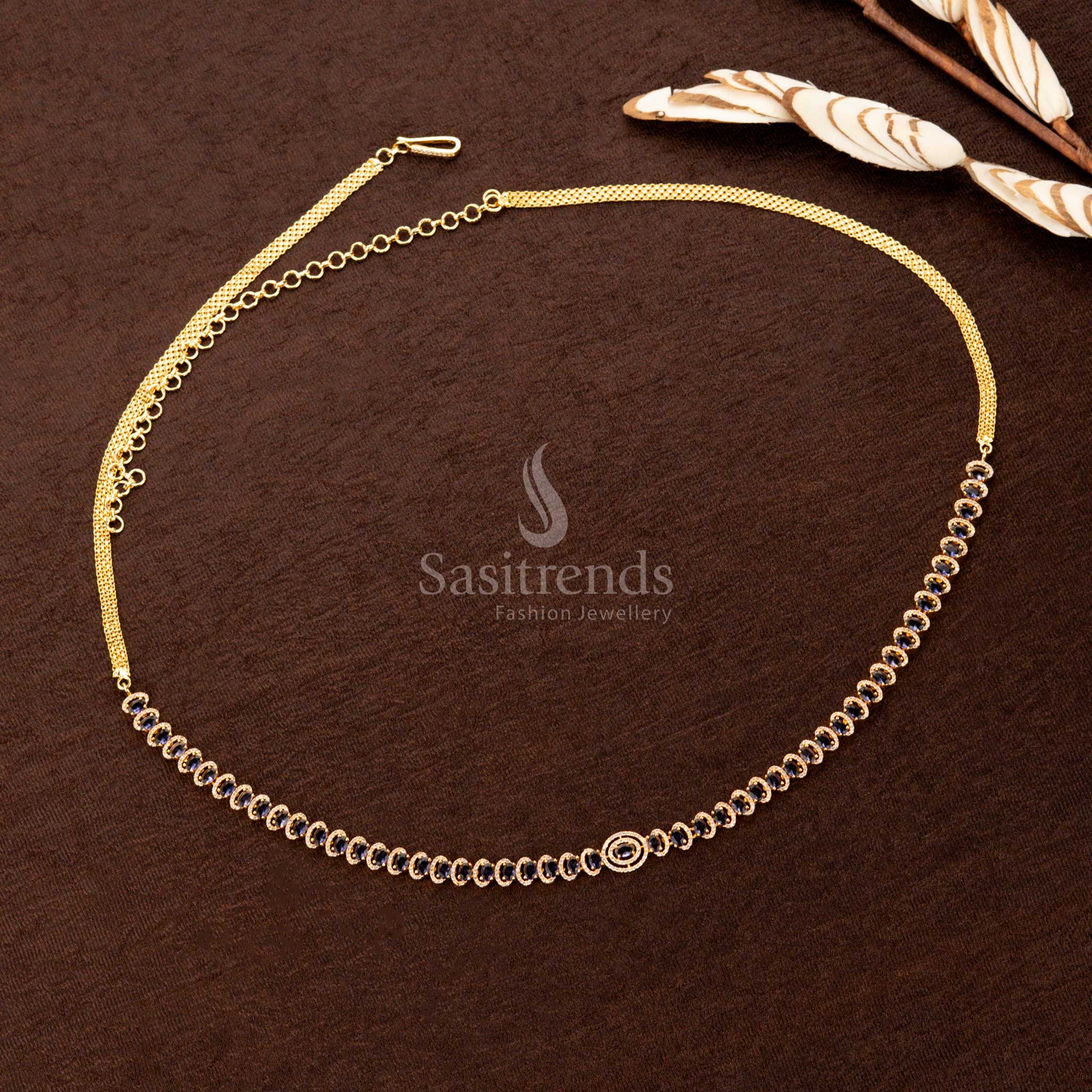 Blue Stone Hip Chain with Circular Center Motif for Festive Styling - Sasitrends