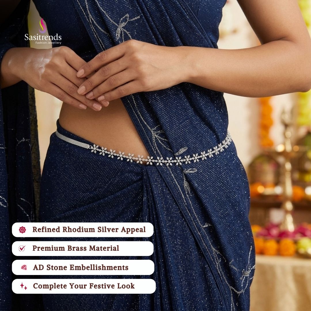 Engagement wear rhodium silver plated AD stone hipbelt - Sasitrends