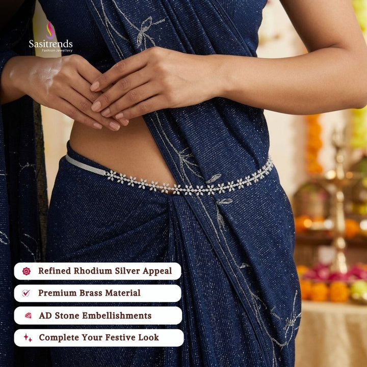 Engagement wear rhodium silver plated AD stone hipbelt - Sasitrends