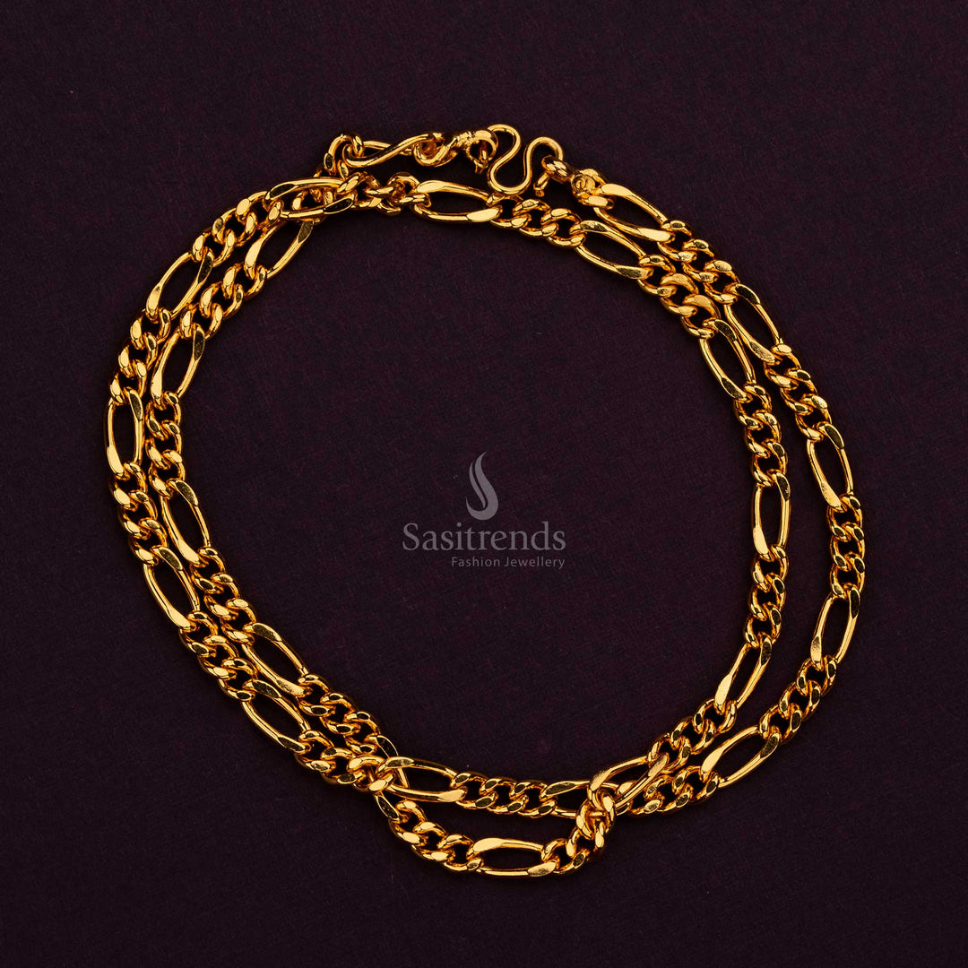 Men's Micro Gold Plated Structured Link Chain – One Gram Jewellery, Gold-Like Shine – Sasitrends