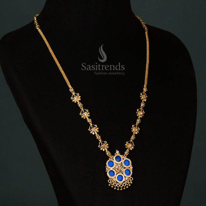 Amazing Kerala-Style One Gram Micro Gold Plated Designer Stone Floral and Round Pendant Palakka Necklace - Sasitrends