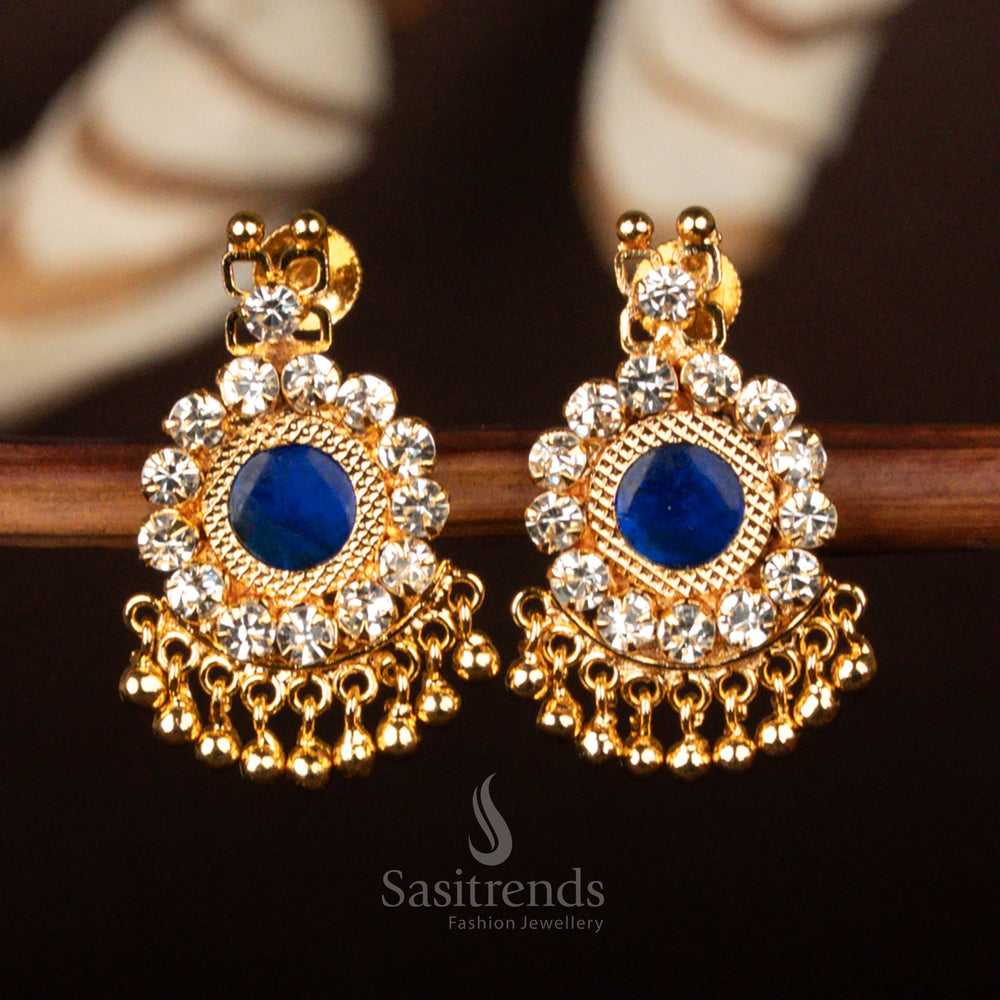 
One gram micro gold plated Round Palakka earrings, adorned with AD stones and golden beads, guaranteed real gold look – Sasitrends