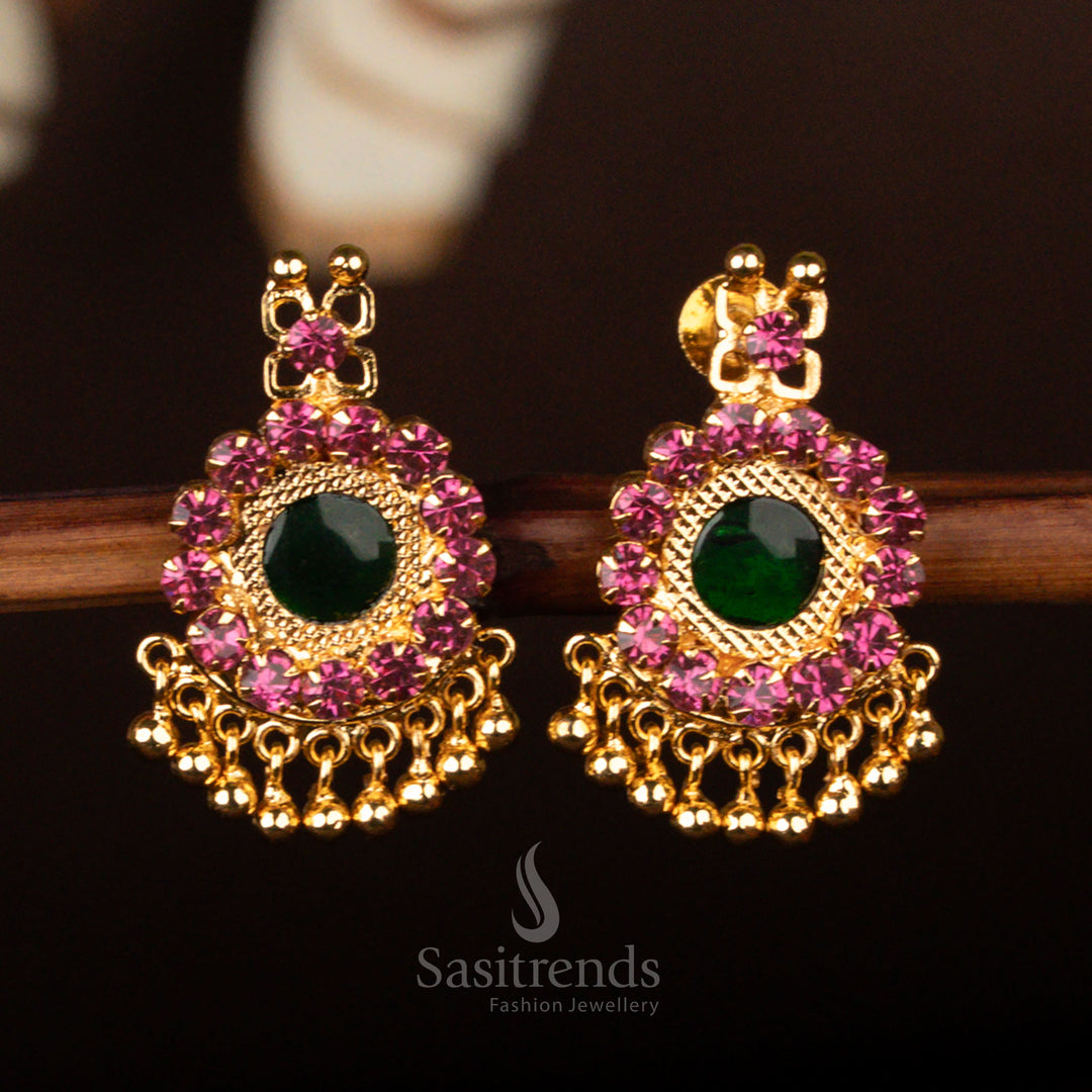 Temple wear Fully Stone Round Palakka earrings, featuring intricate gold detailing and dazzling AD stones – Sasitrends