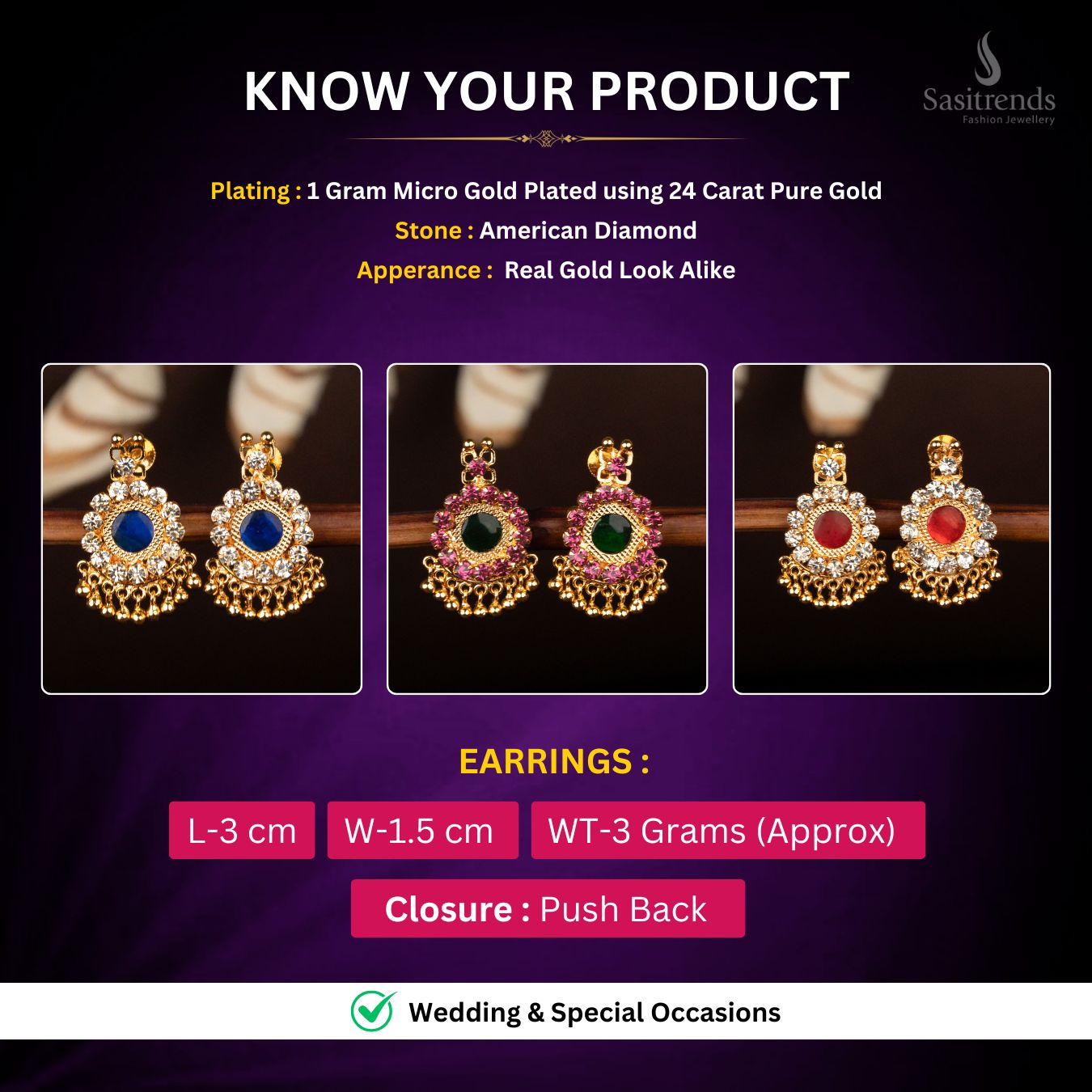 Micro Gold plated Earrings Measurement Image - Sasitrends