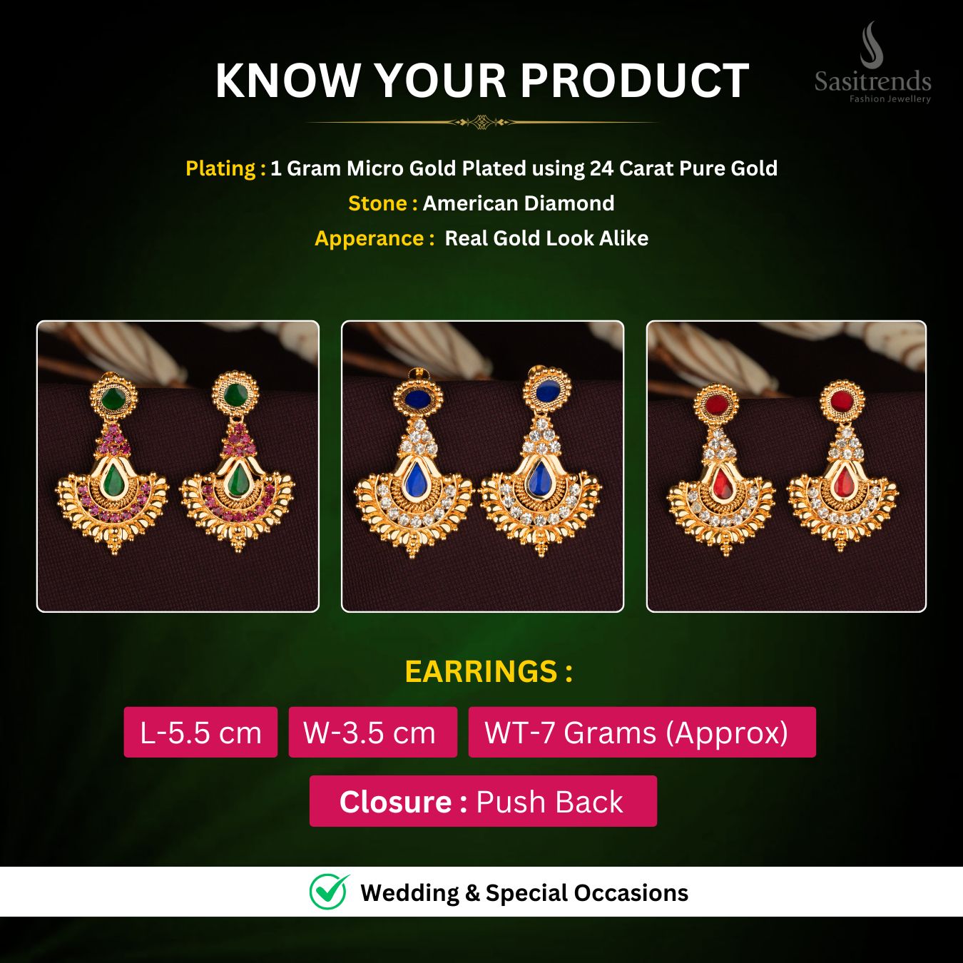 Micro Gold plated Earrings Measurement Image - Sasitrends