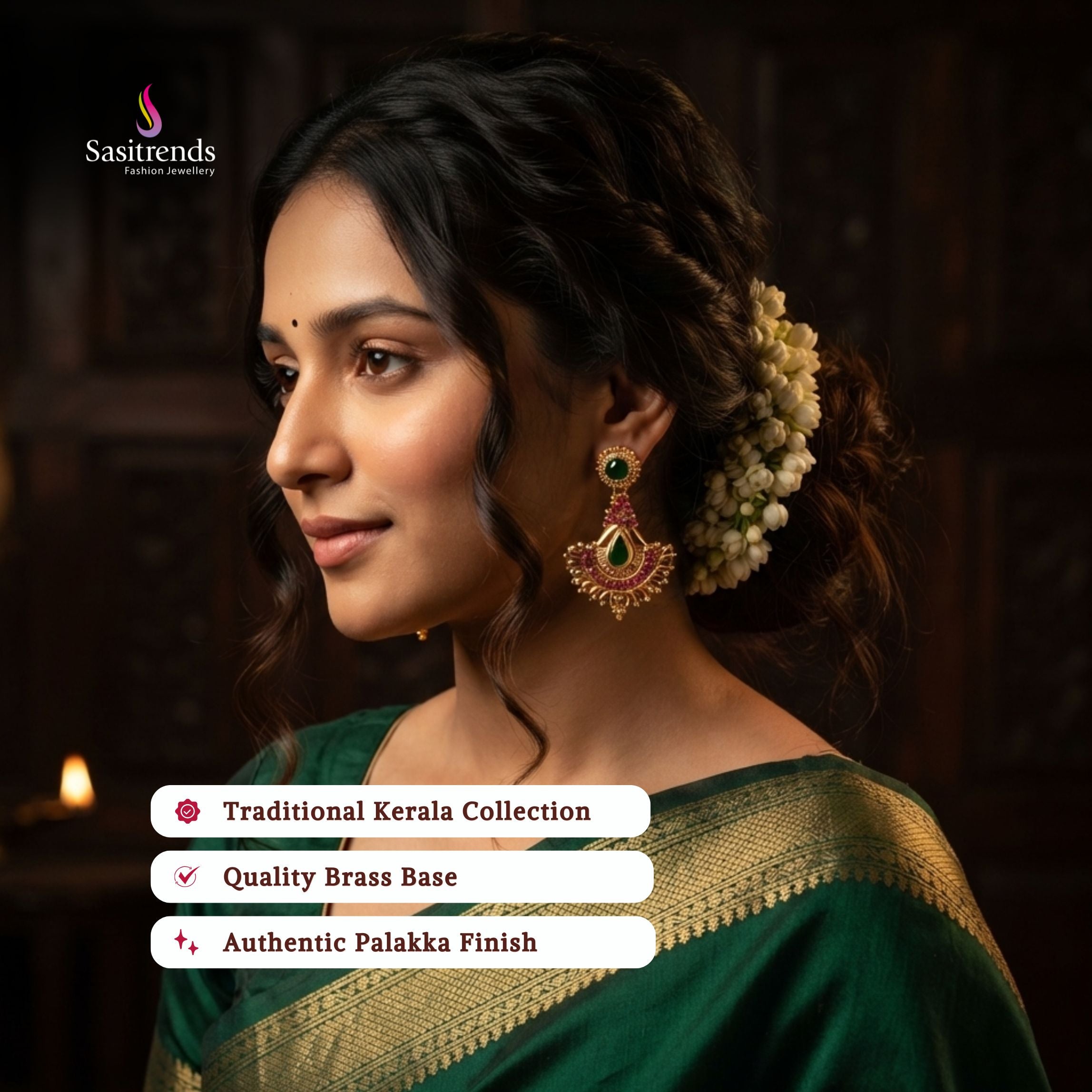 Guaranteed kerala style Micro gold plated AD stone palakka earrings - Sasitrends