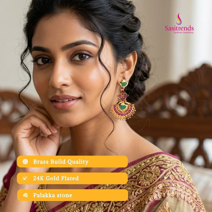 Guaranteed kerala style Micro gold plated AD stone palakka earrings - Sasitrends