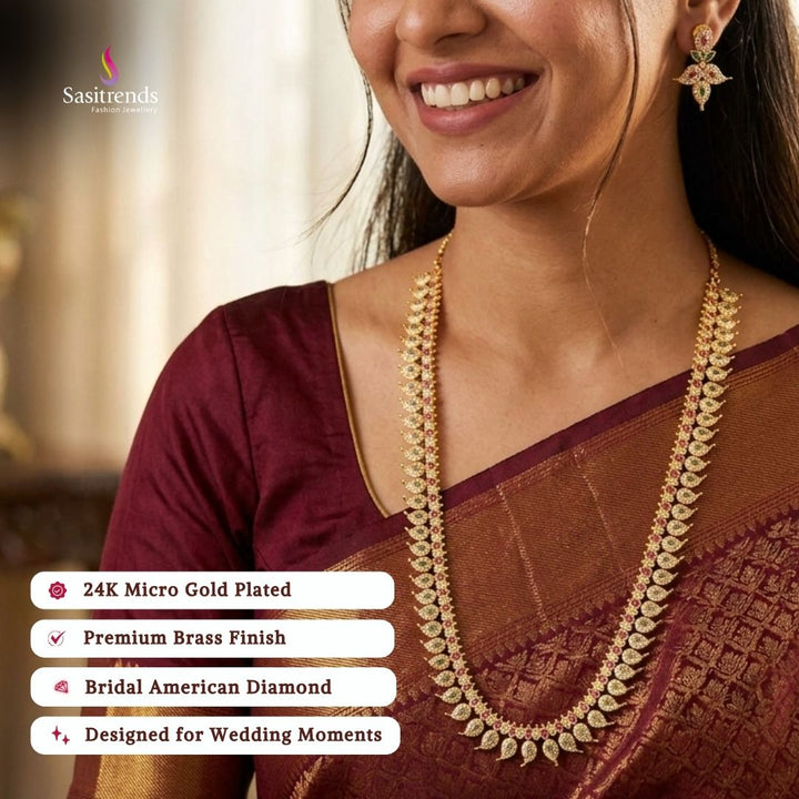 Engagement wear micro gold plated AD stone necklace set - Sasitrends