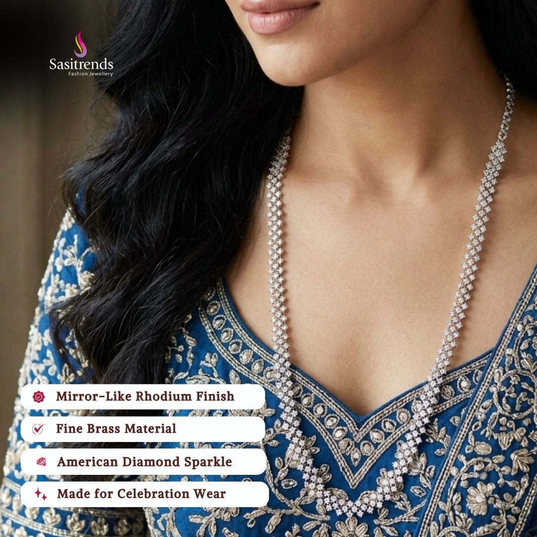Engagement wear rhodium silver plated AD stone necklace set - Sasitrends