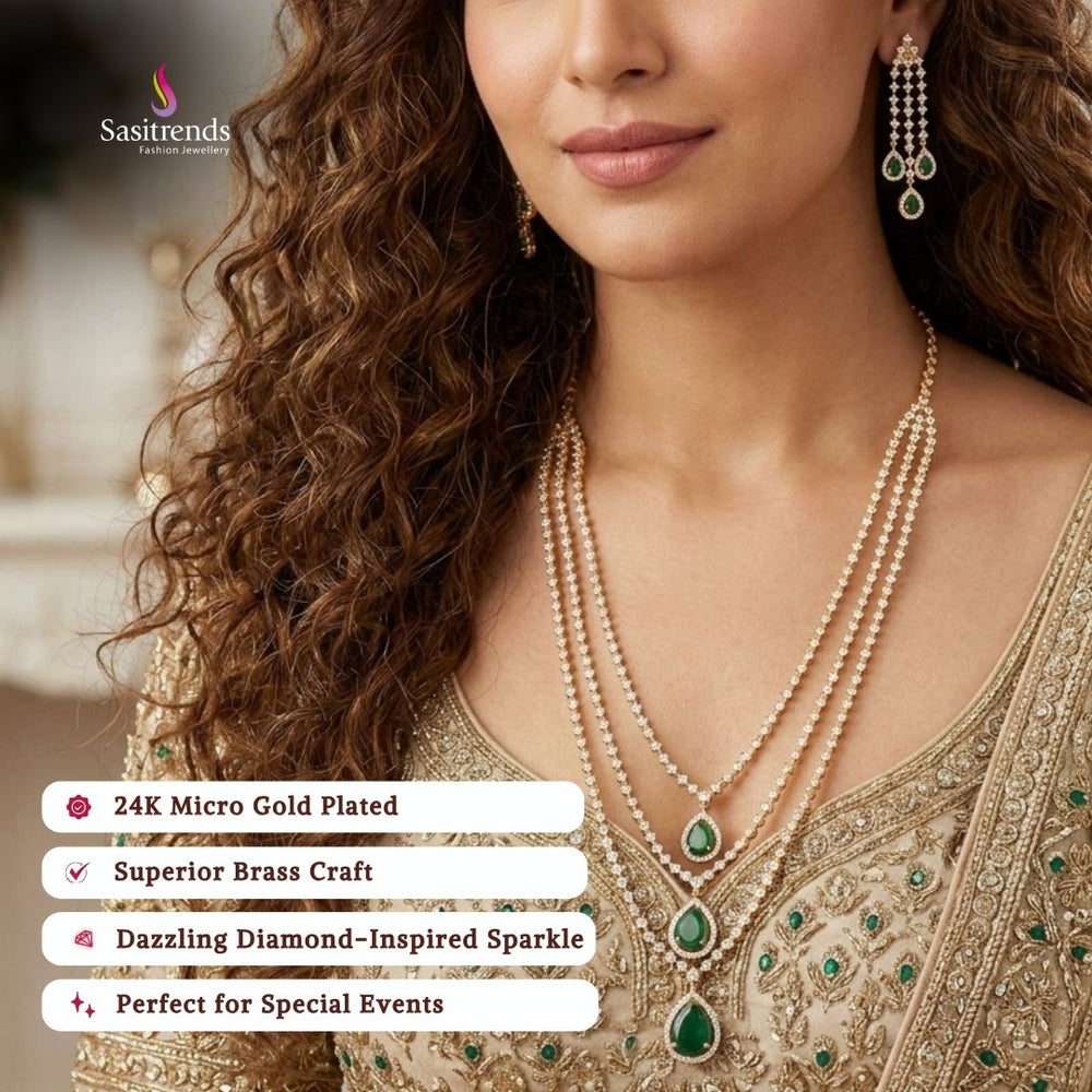 Engagement wear micro gold plated AD stone necklace set - Sasitrends