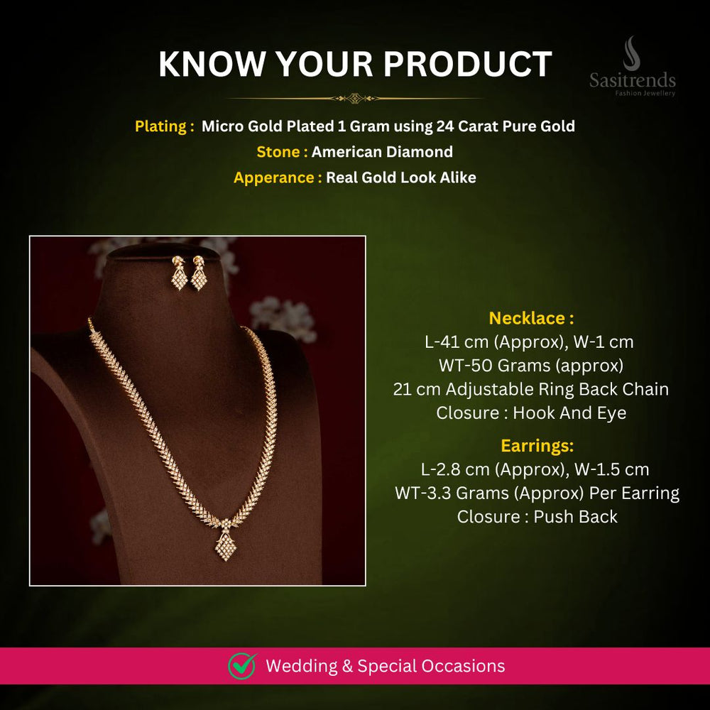 Micro Gold plated AD long Necklace Measurement Image - Sasitrends