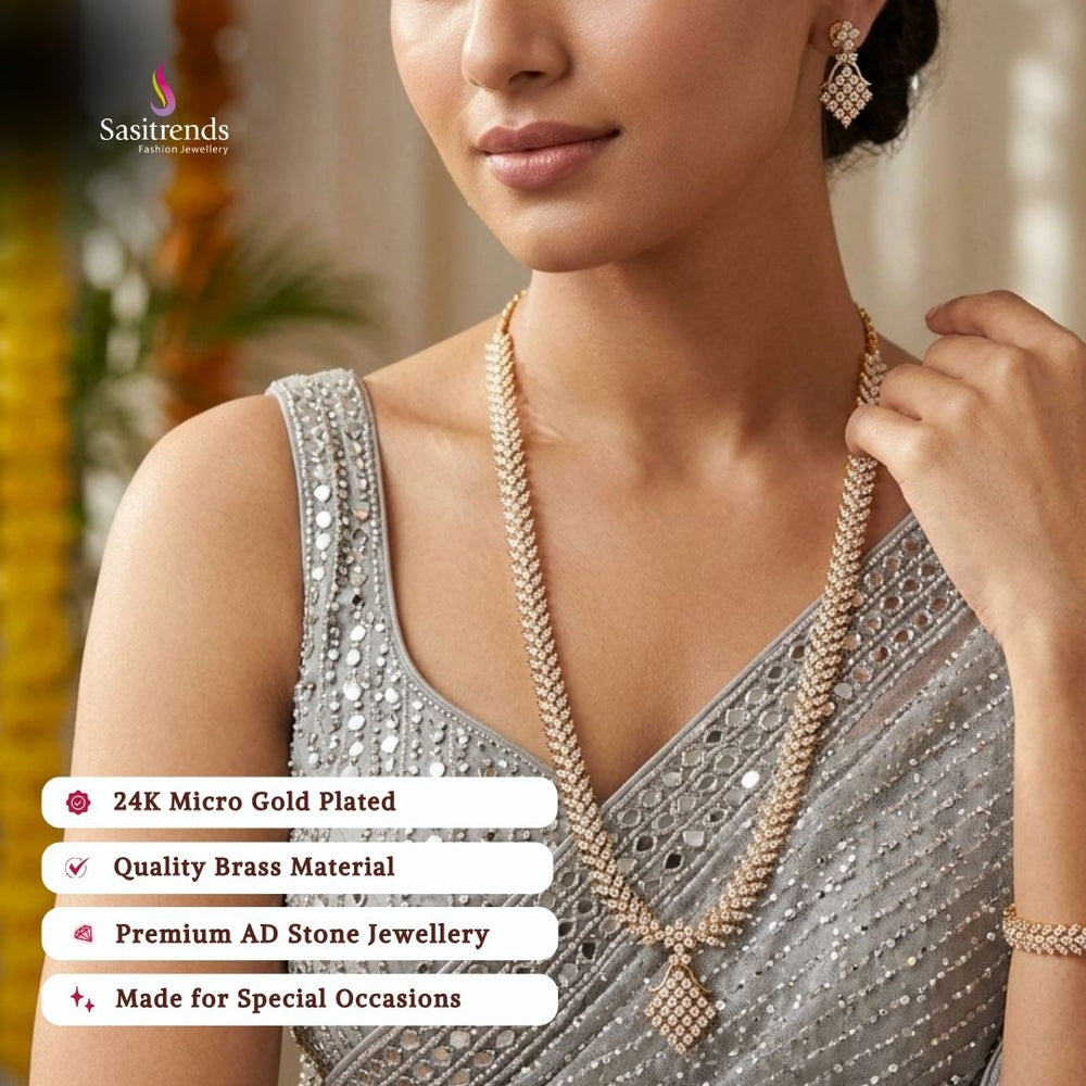 Engagement wear micro gold plated AD stone necklace set - Sasitrends