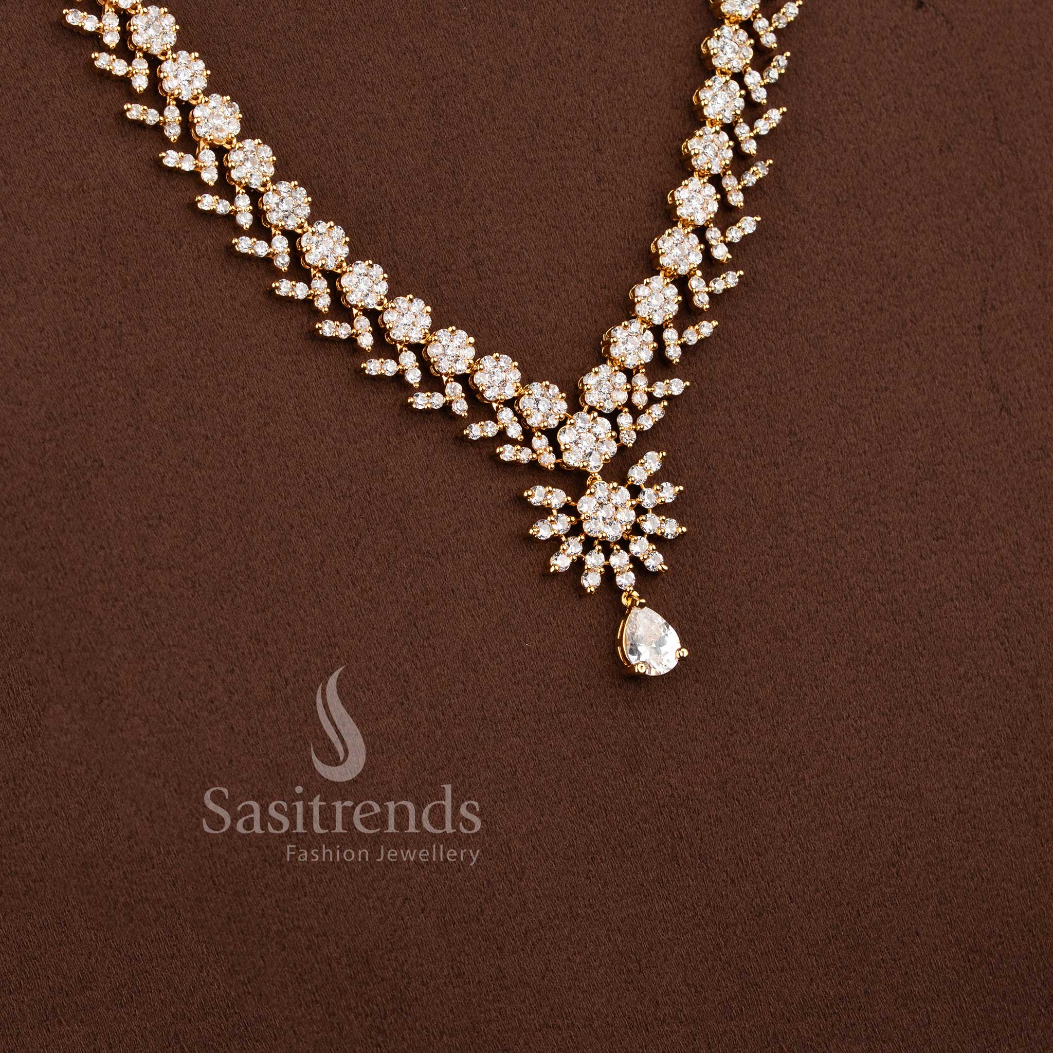 Premium 24 carat look gold plated short and long necklace set for grand silk sarees.