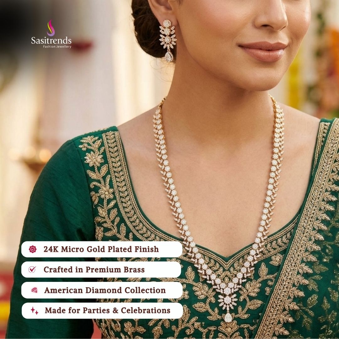 Engagement wear micro gold plated AD stone necklace set - Sasitrends
