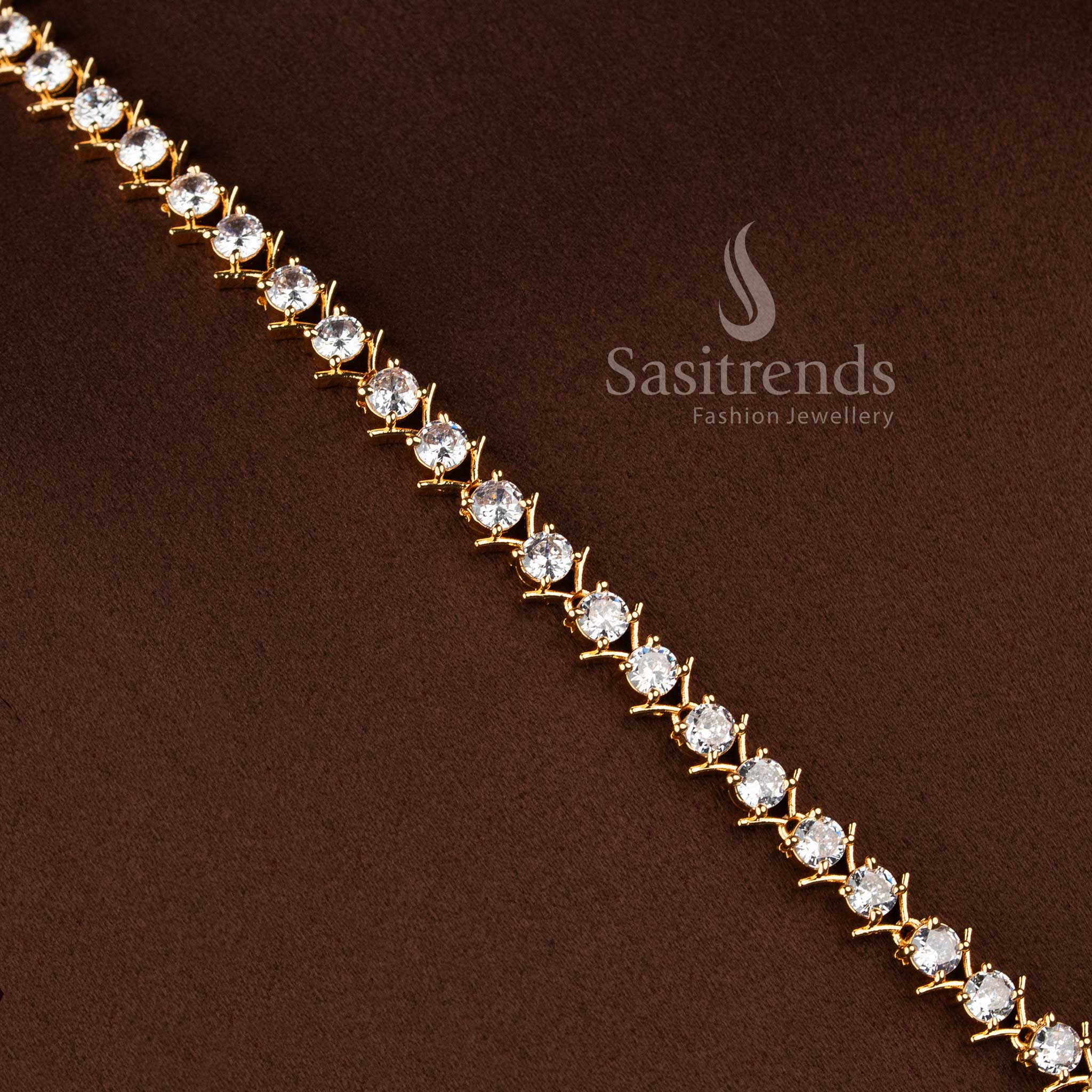 Elegant white stone long necklace jewellery set with sparkling AD stones for women.