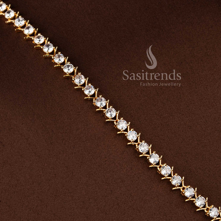 Elegant white stone long necklace jewellery set with sparkling AD stones for women.
