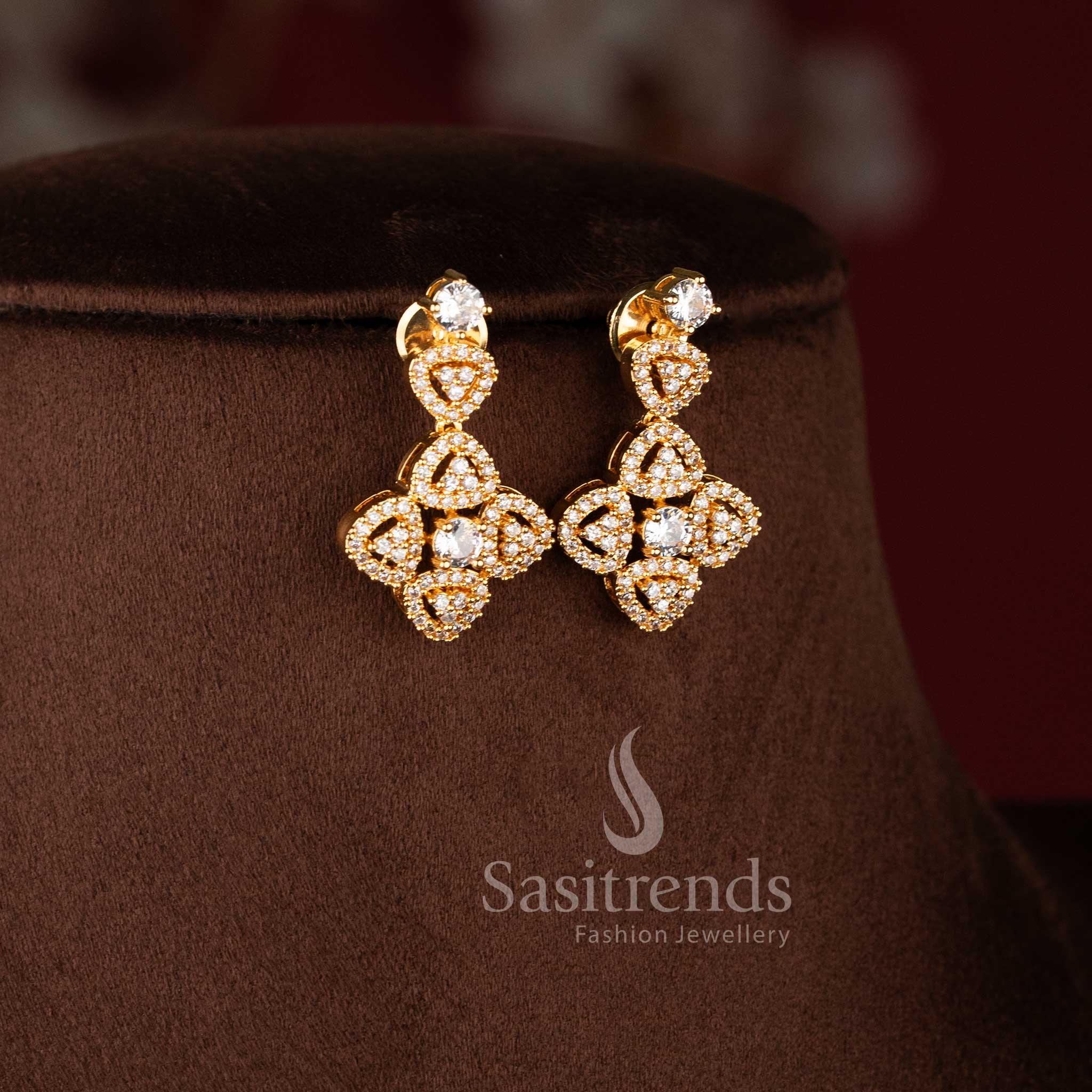 Royal Spark Vine Designer Micro Gold Plated Long Necklace Set - Sasitrends