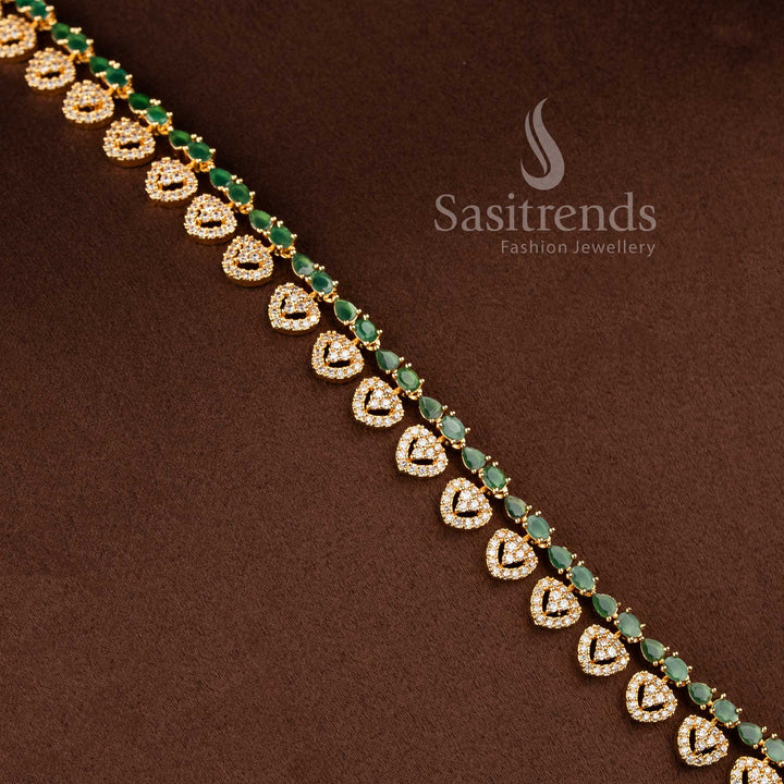 Stylish micro gold plated white green long haram set for women.