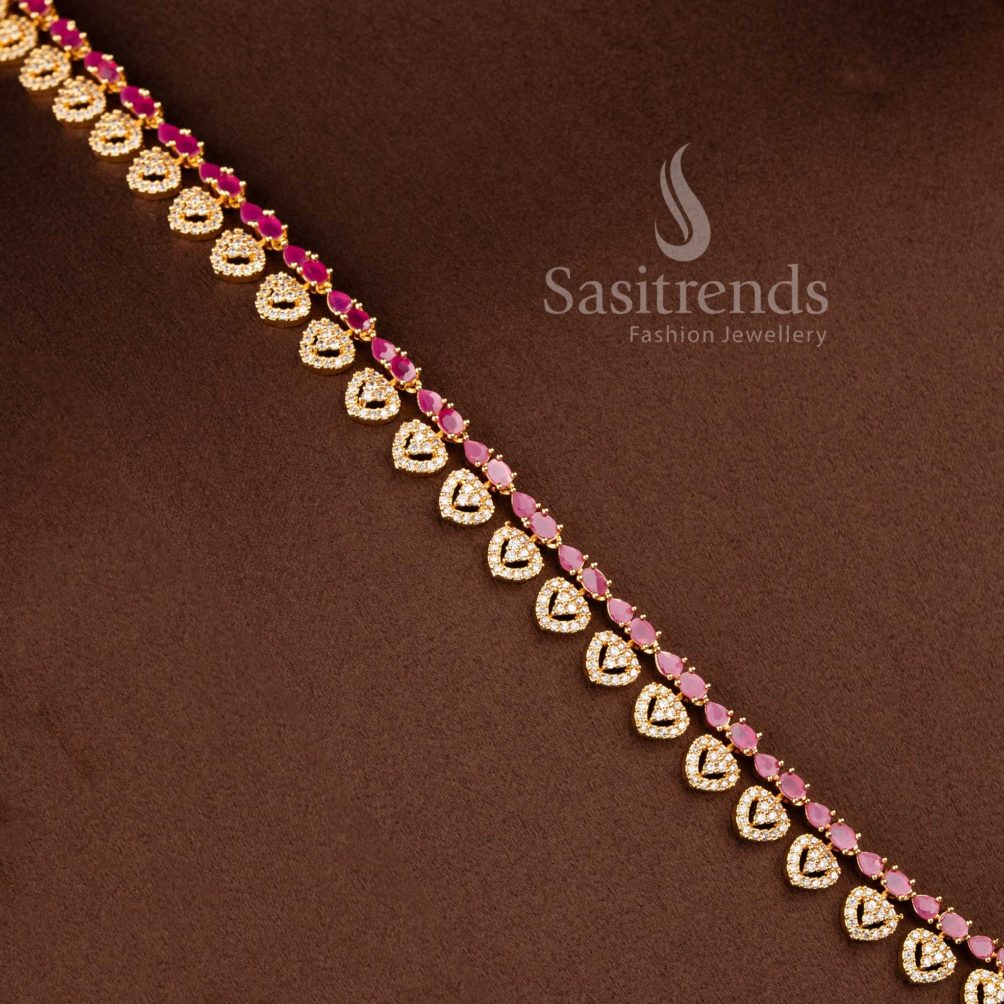White ruby American Diamond long necklace set with matching earrings.
