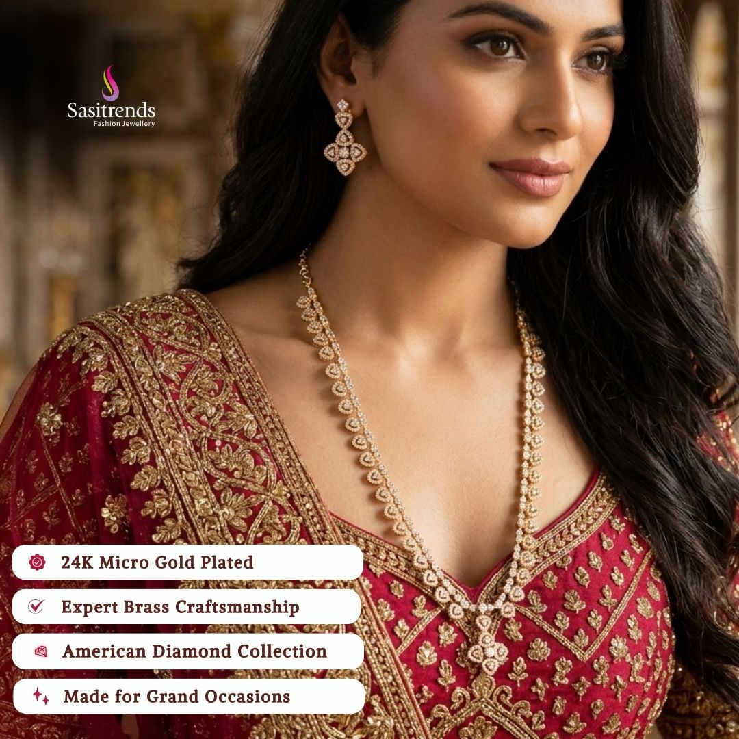 Engagement wear micro gold plated AD stone necklace set - Sasitrends