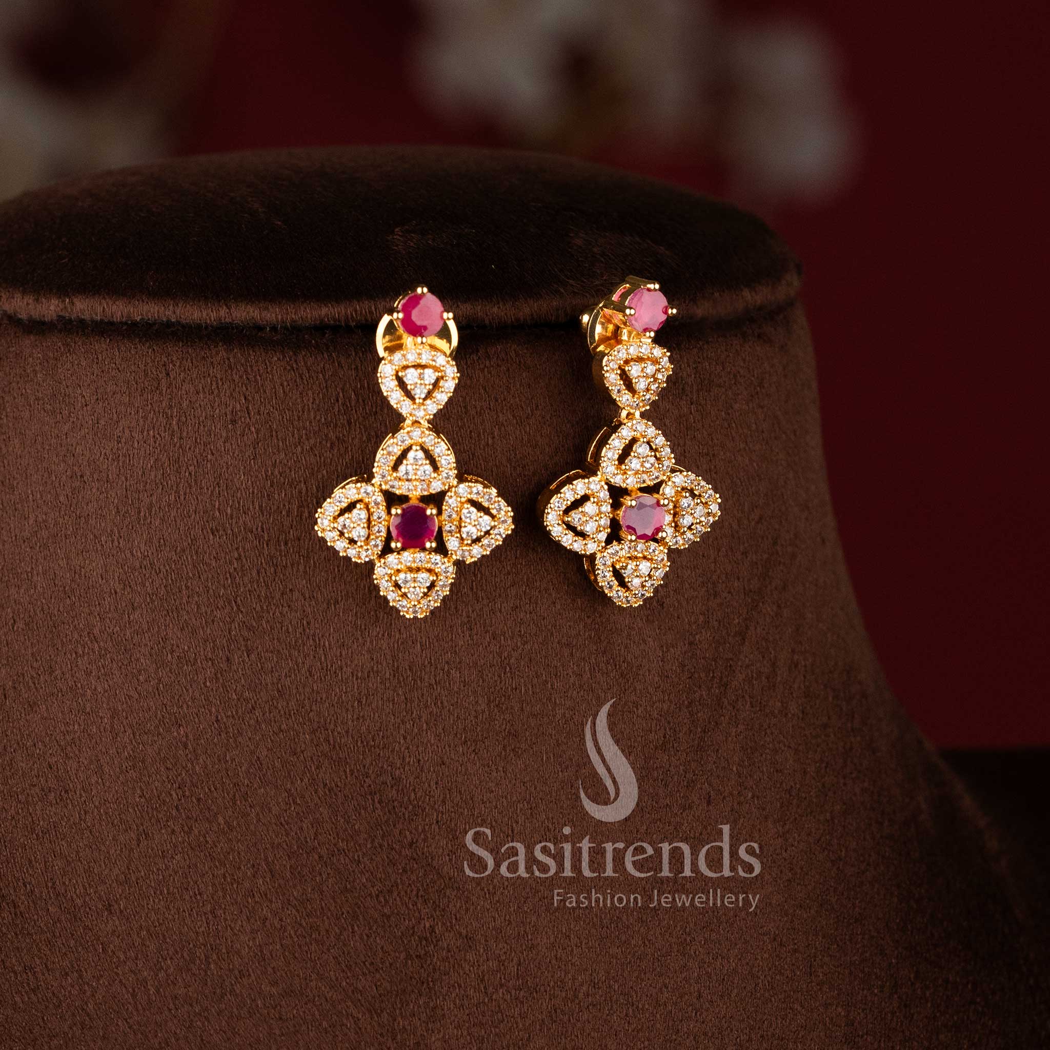 Stylish micro gold plated white ruby long haram set for women.