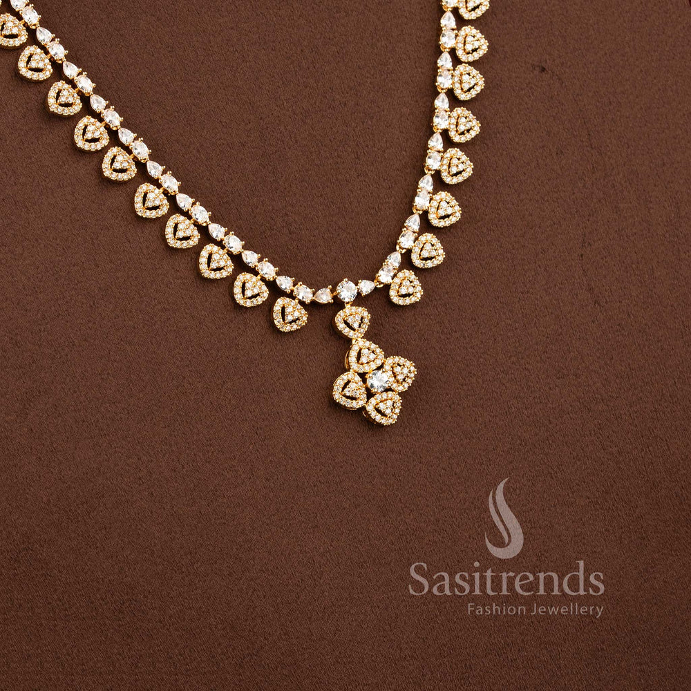 Trendy bridal wear heart vine necklace set with sparkling AD stones - Sasitrends