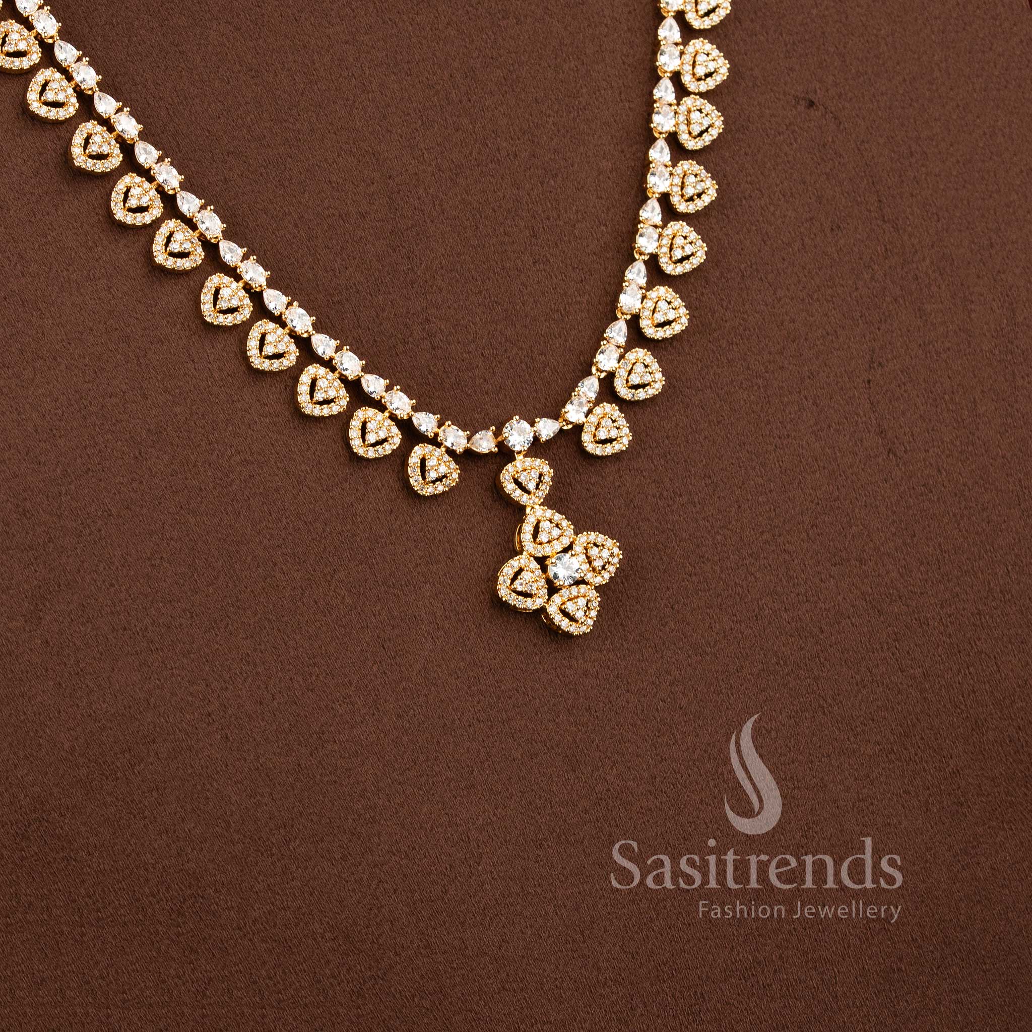 Trendy bridal wear heart vine necklace set with sparkling AD stones - Sasitrends