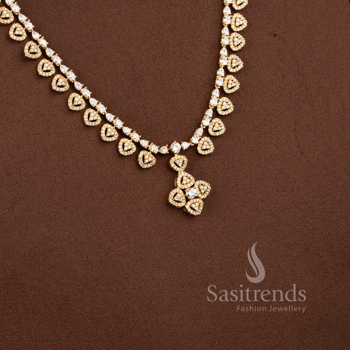 Trendy bridal wear heart vine necklace set with sparkling AD stones - Sasitrends