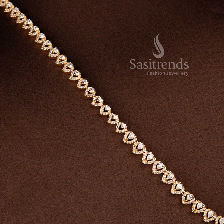 Micro Gold Plated American Diamond Heart Design Long Necklace Jewellery Set for Weddings and Festive Occasions - Sasitrends